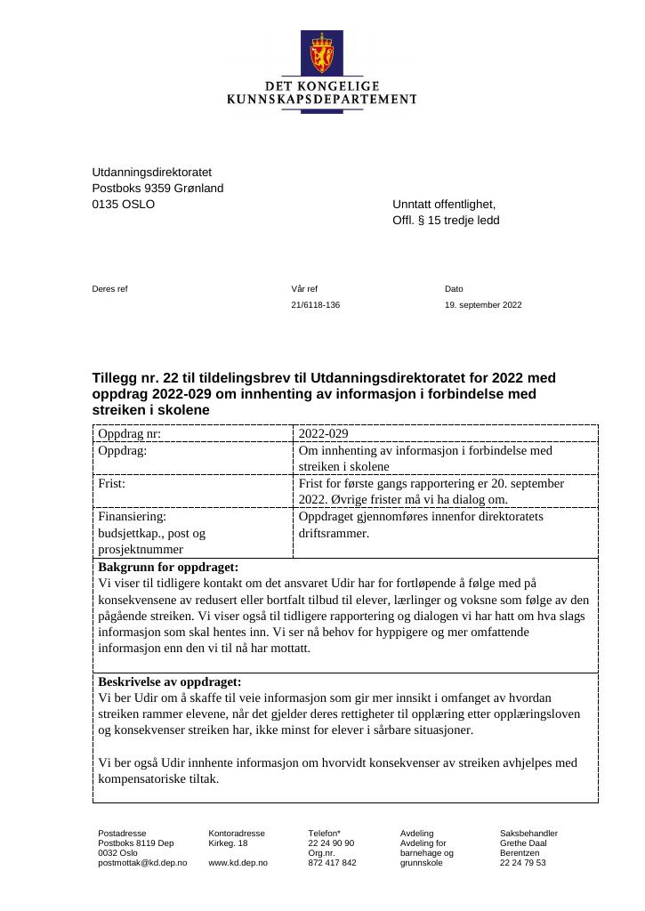 Forsiden av dokumentet Rapporter innhentet fra Utdanningsdirektoratet i forbindelse med lærerstreiken