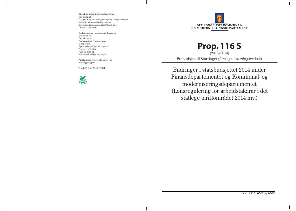 Forsiden av dokumentet Prop. 116 S (2013–2014)