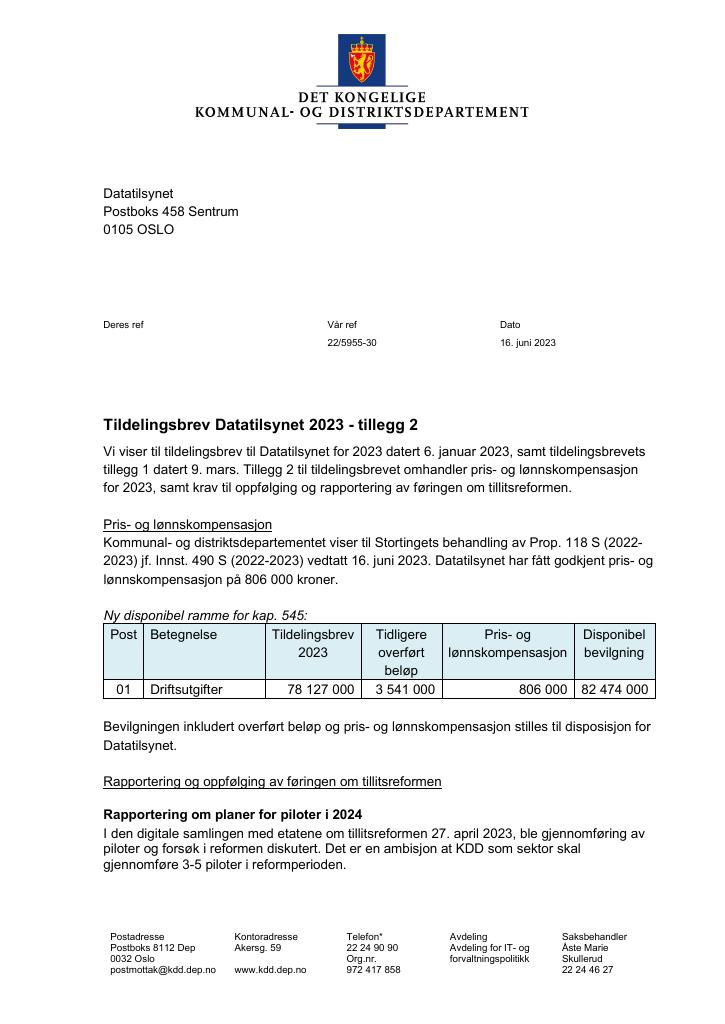 Forsiden av dokumentet tilleggsbrev 2(pdf) 2023