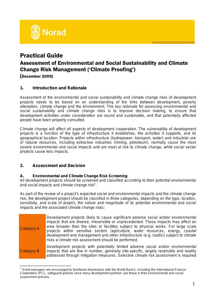 Forsiden av dokumentet Climate Change Risk Management – ‘Climate Proofing’