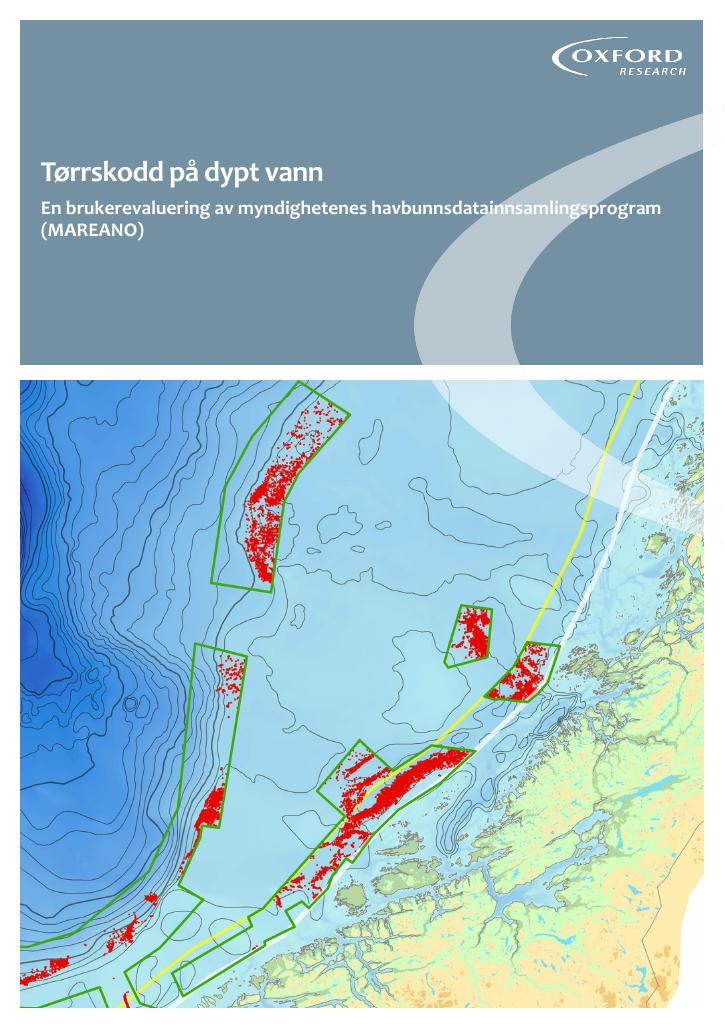 Forsiden av dokumentet Tørrskodd på dypt vann - 
En brukerevaluering av myndighetenes havbunnsdatainnsamlingsprogram (MAREANO)