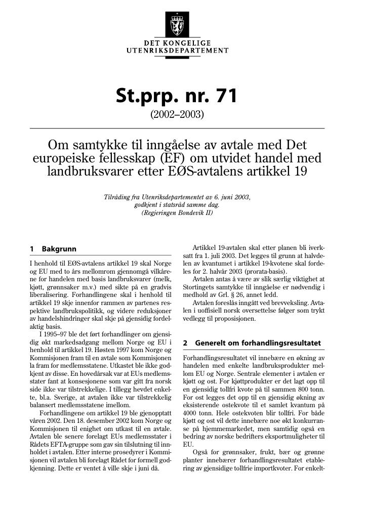 Forsiden av dokumentet St.prp. nr. 71 (2002-2003)