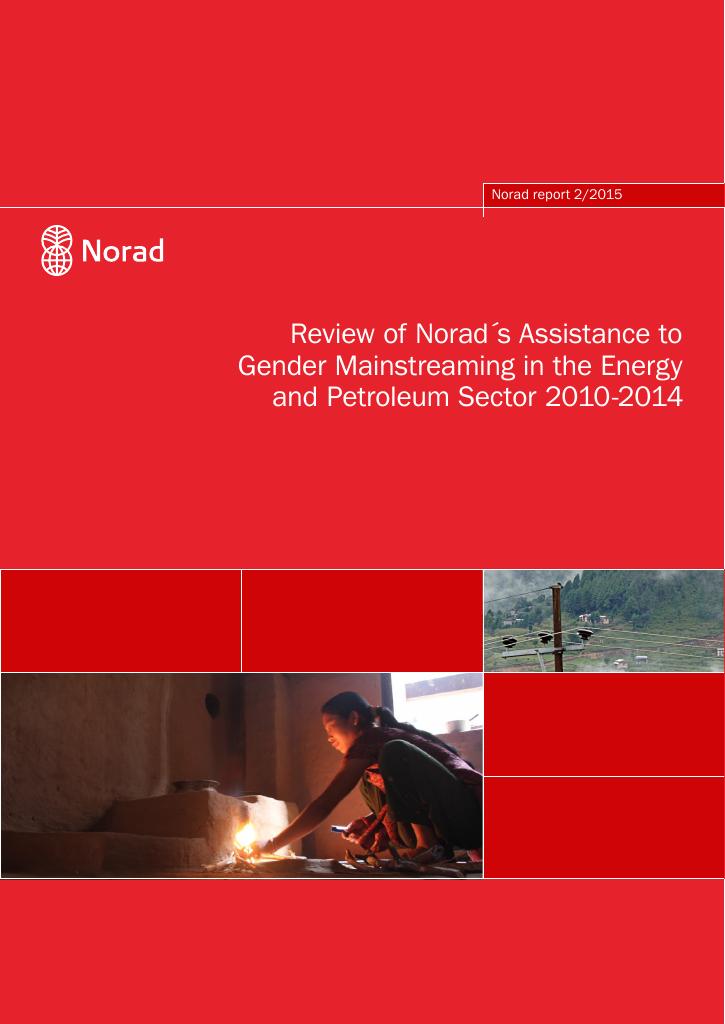 Forsiden av dokumentet Review of Norad´s Assistance to Gender Mainstreaming in the Energy and Petroleum Sector 2010-2014