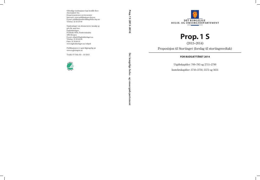 Forsiden av dokumentet Prop. 1 S (2013–2014)