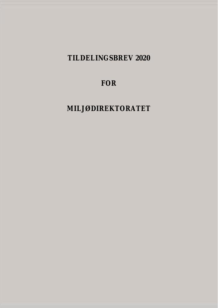 Forsiden av dokumentet Tildelingsbrev Miljødirektoratet 2020