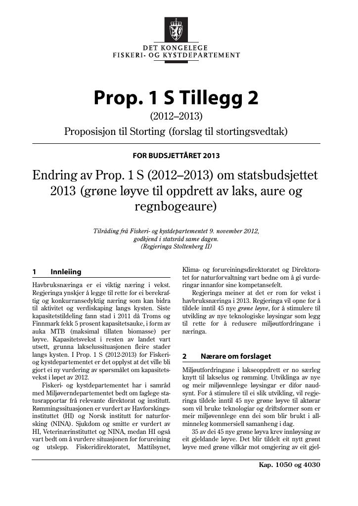 Forsiden av dokumentet Prop. 1 S Tillegg 2 (2012–2013)