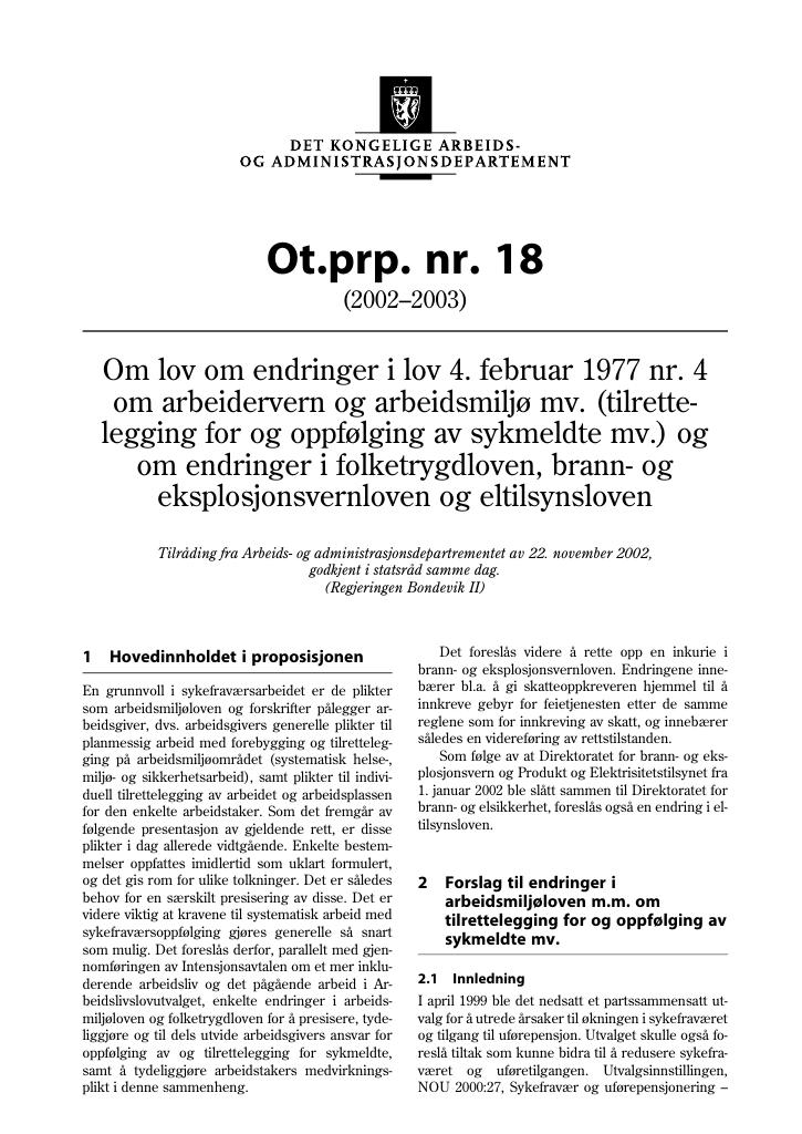 Forsiden av dokumentet Ot.prp. nr. 18 (2002-2003)