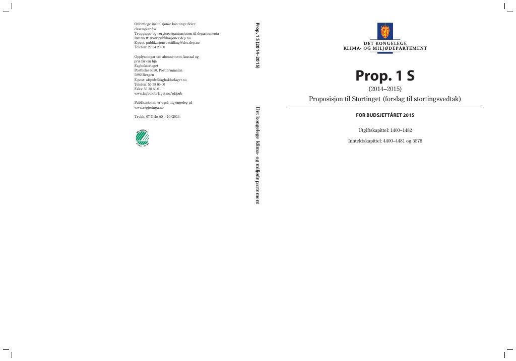 Forsiden av dokumentet Prop. 1 S (2014 – 2015)