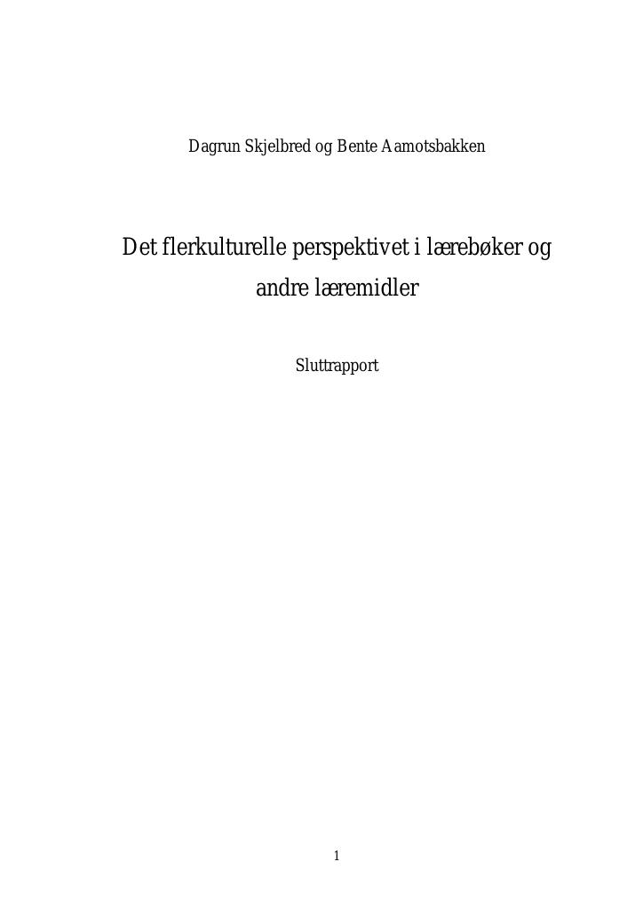 Forsiden av dokumentet Det flerkulturelle perspektivet i lærebøker og andre læremidler, 2003