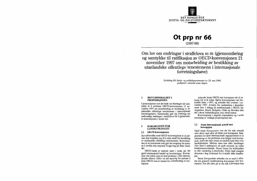 Forsiden av dokumentet Ot.prp. nr. 66 (1997-98)