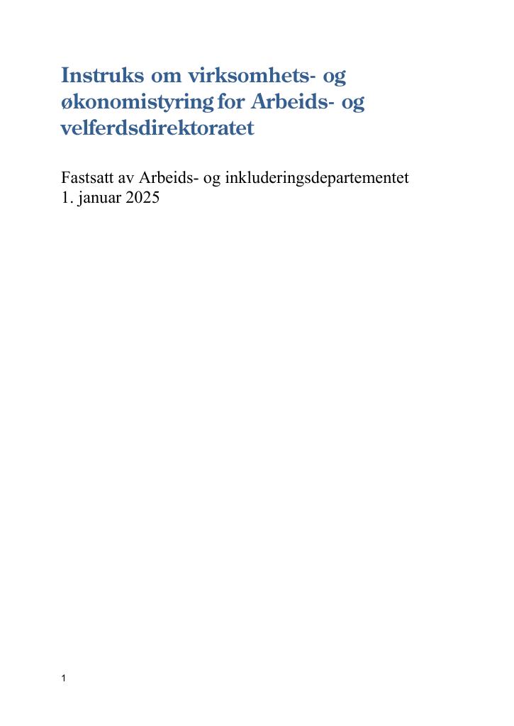 Forsiden av dokumentet Instruks om virksomhets- og økonomistyring i Arbeids- og velferdsdirektoratet 2025