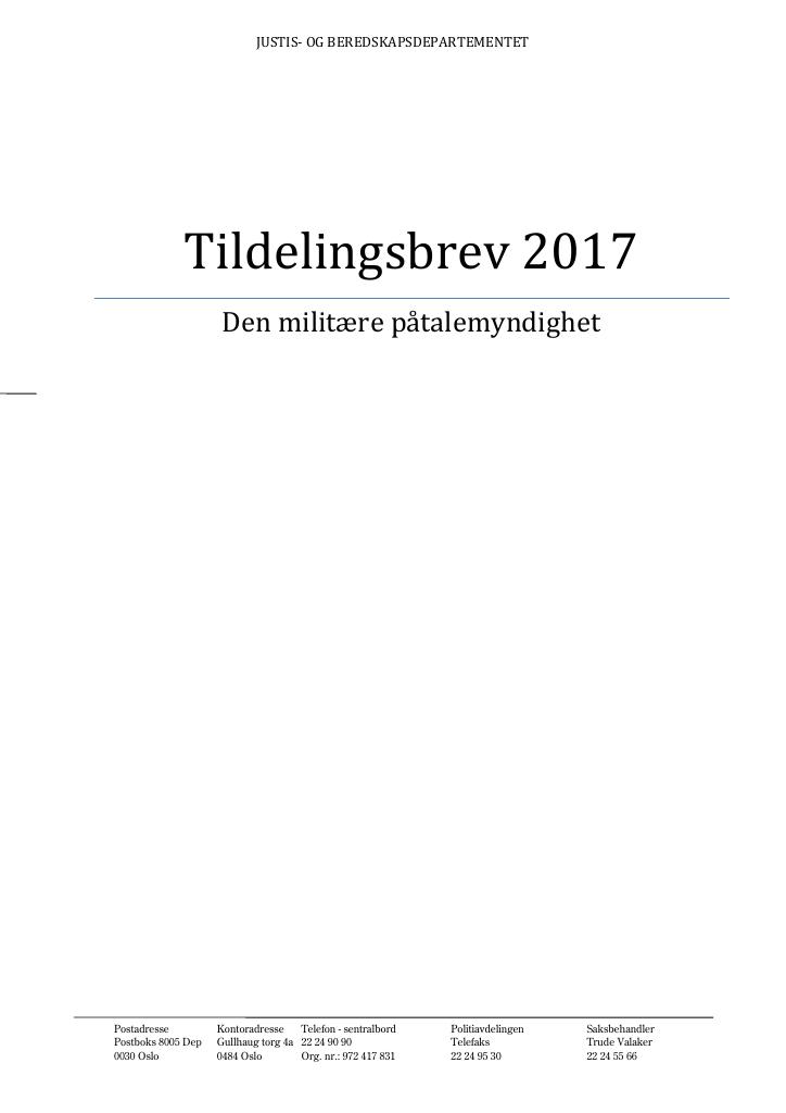 Forsiden av dokumentet Tildelingsbrev (PDF)