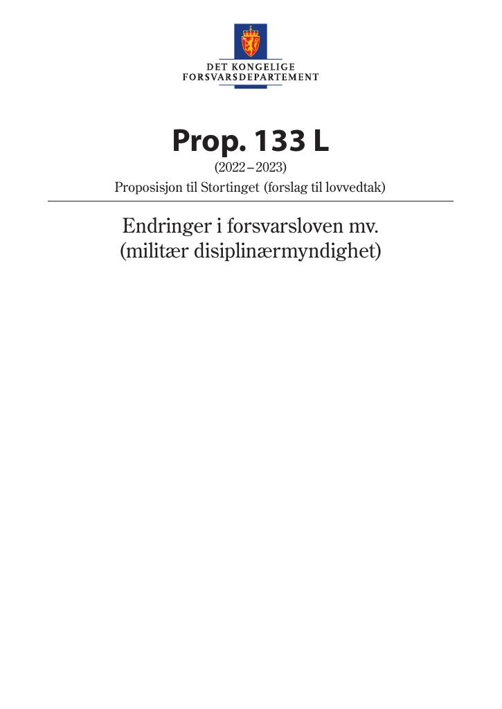 Forsiden av dokumentet Prop. 133 L (2022–2023)