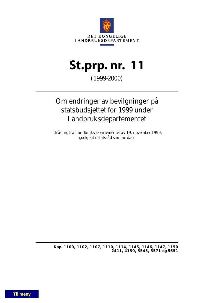 Forsiden av dokumentet St.prp. nr. 11 (1999-2000)