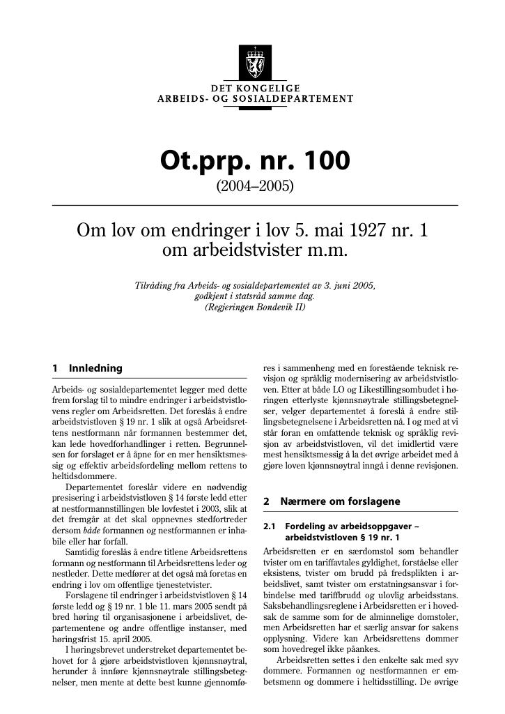 Forsiden av dokumentet Ot.prp. nr. 100 (2004-2005)