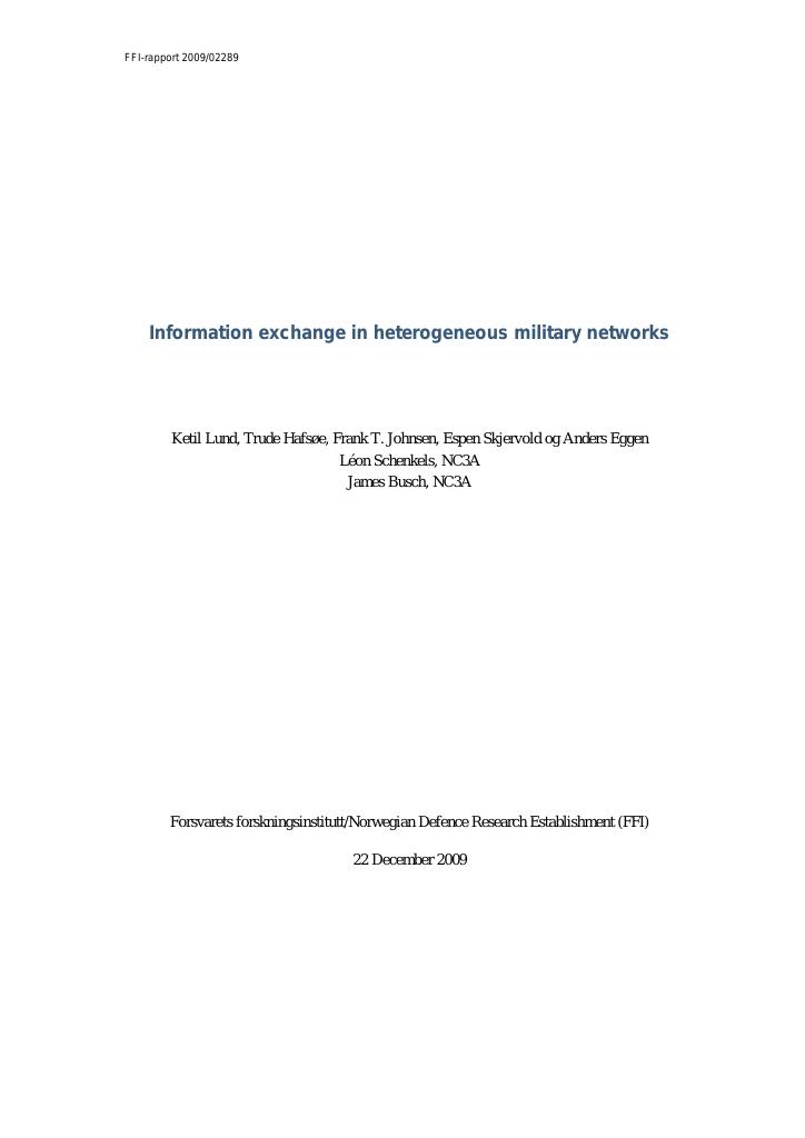 Forsiden av dokumentet Information exchange in heterogeneous military networks