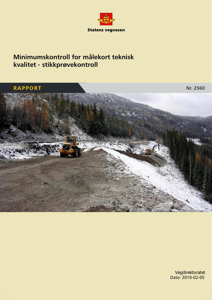 Forsiden av dokumentet Minimumskontroll for målekort teknisk kvalitet - stikkprøvekontroll