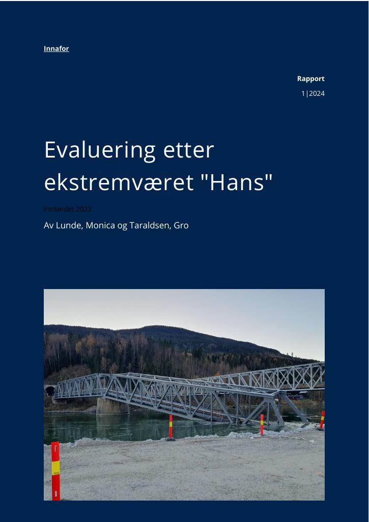 Forsiden av dokumentet Evaluering etter ekstremværet "Hans" : Innlandet 2023