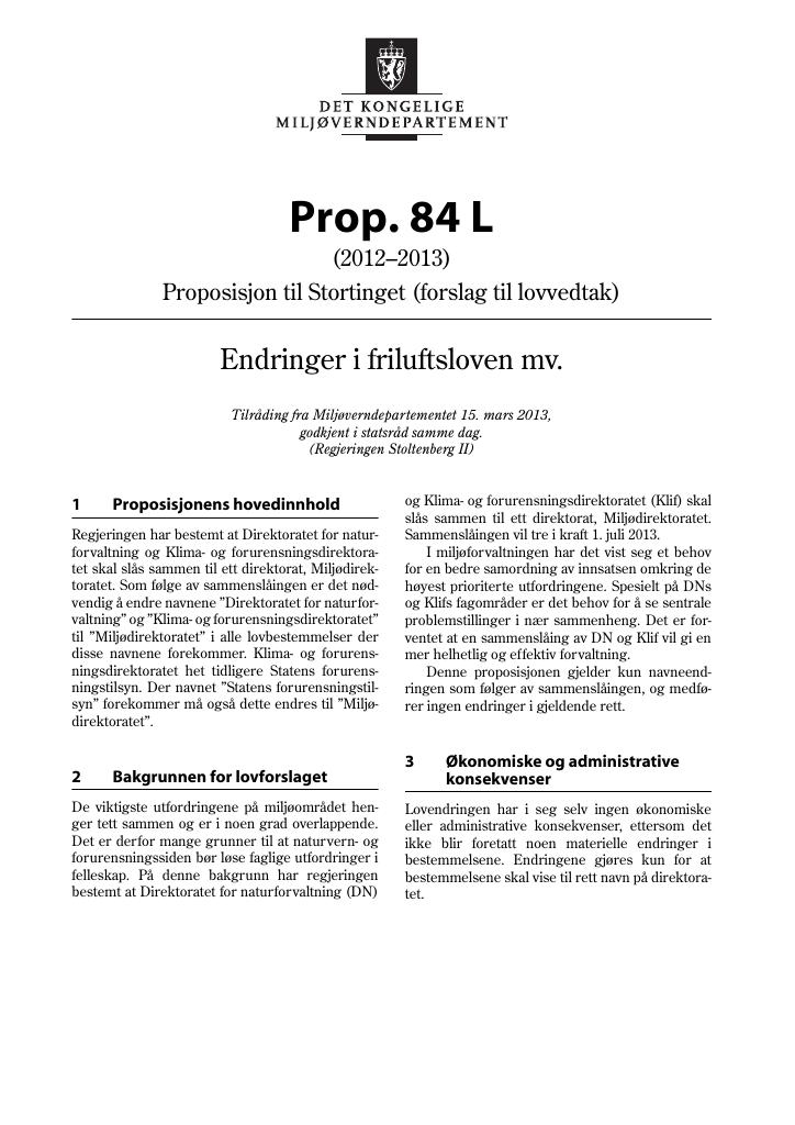 Forsiden av dokumentet Prop. 84 L (2012–2013)