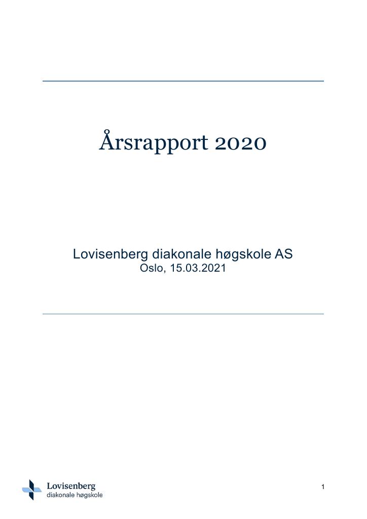 Forsiden av dokumentet Årsrapport Lovisenberg diakonale høgskole 2020