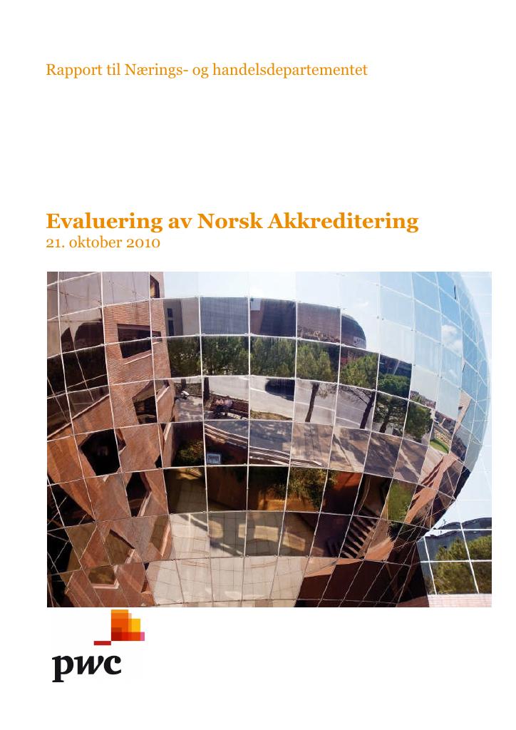Forsiden av dokumentet Evaluering av Norsk Akkreditering
