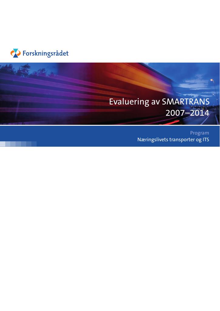 Forsiden av dokumentet Evaluering av SMARTRANS 2007-2014
