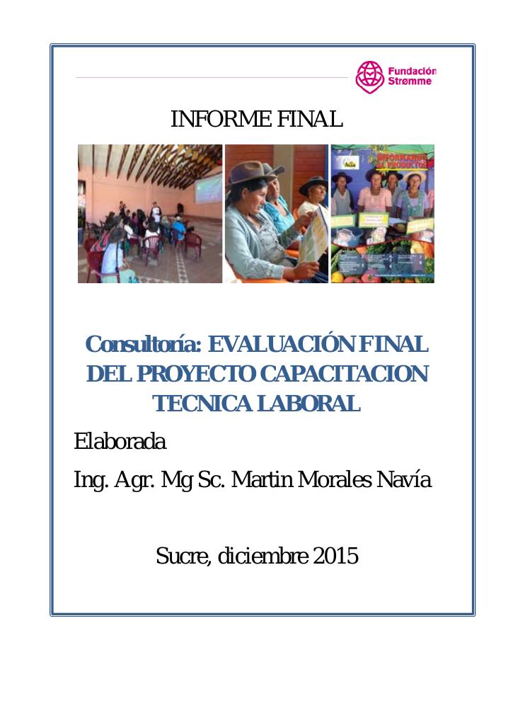 Forsiden av dokumentet Evaluación Final del Proyecto Capacitacion Tecnica Laboral