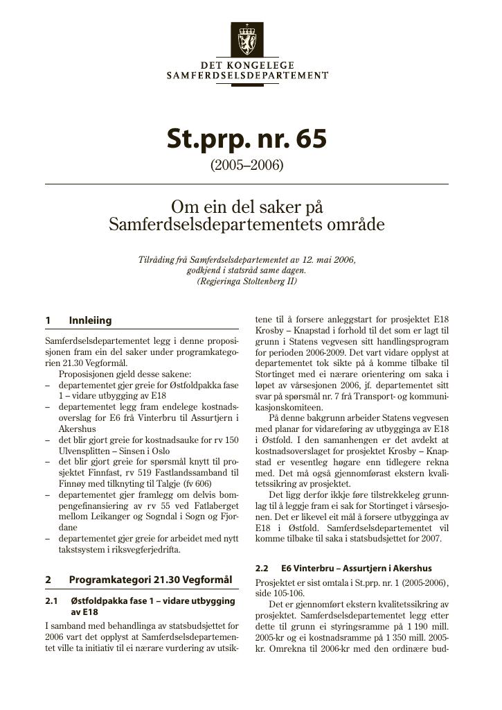Forsiden av dokumentet St.prp. nr. 65 (2005-2006)