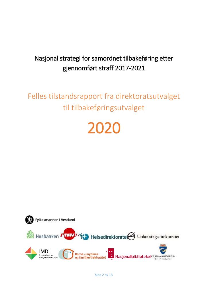 Forsiden av dokumentet Årsrapport Kriminalomsorgen 2020 - vedlegg nr. 5