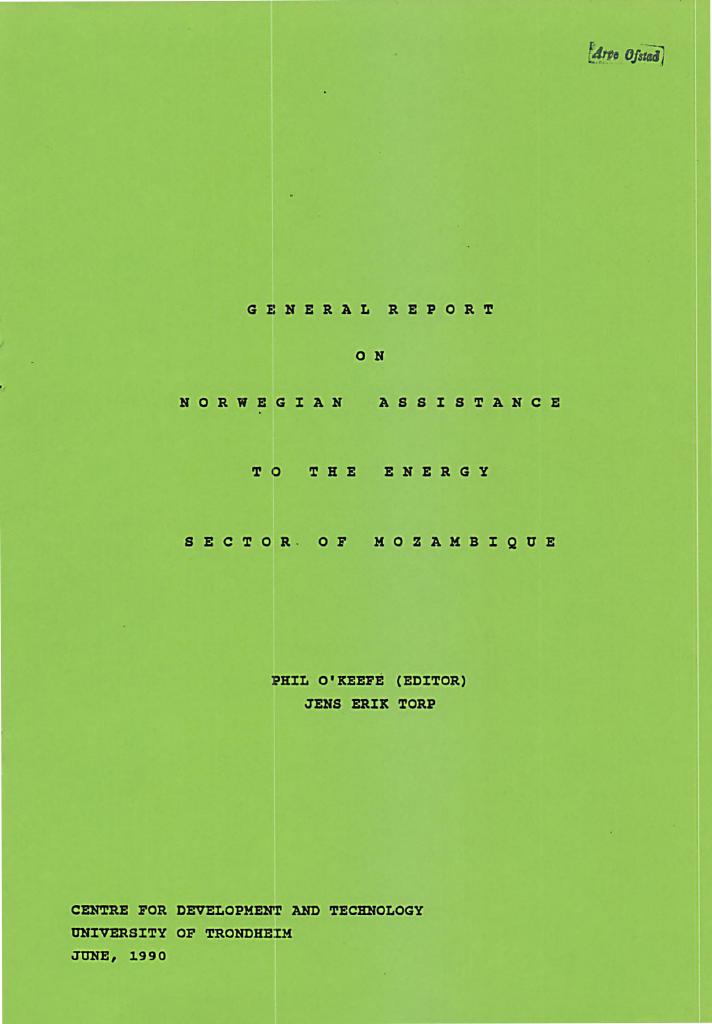Forsiden av dokumentet General Report on Norwegian Assistance to the Energy Sector of Mozambique