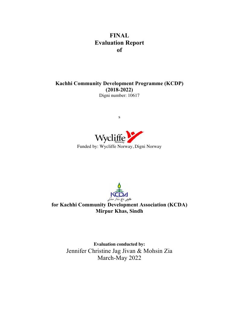Forsiden av dokumentet Final Evaluation Report of Kachhi Community Development Programme (KCDP) (2018-2022)