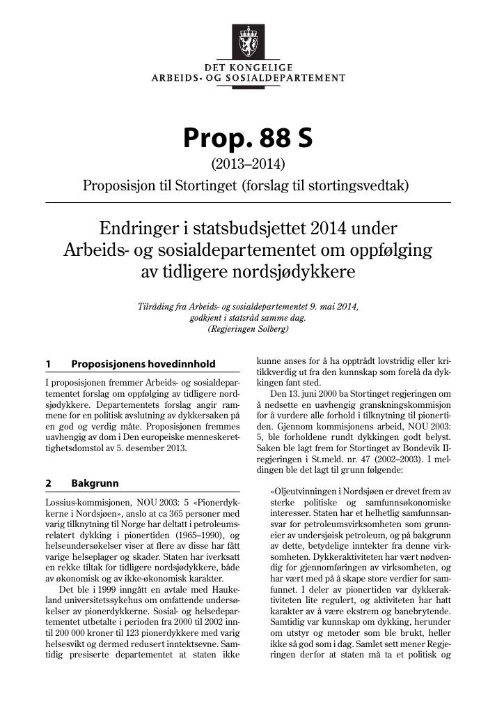 Forsiden av dokumentet Prop. 88 S (2013–2014)