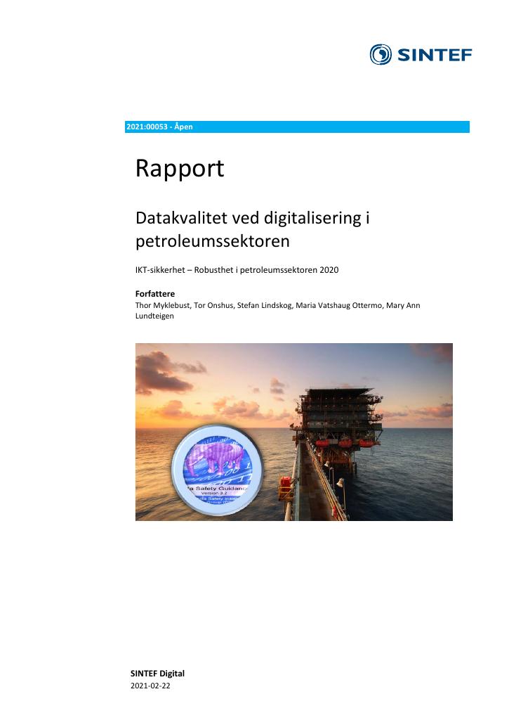 Forsiden av dokumentet Datakvalitet ved digitalisering i petroleumssektoren