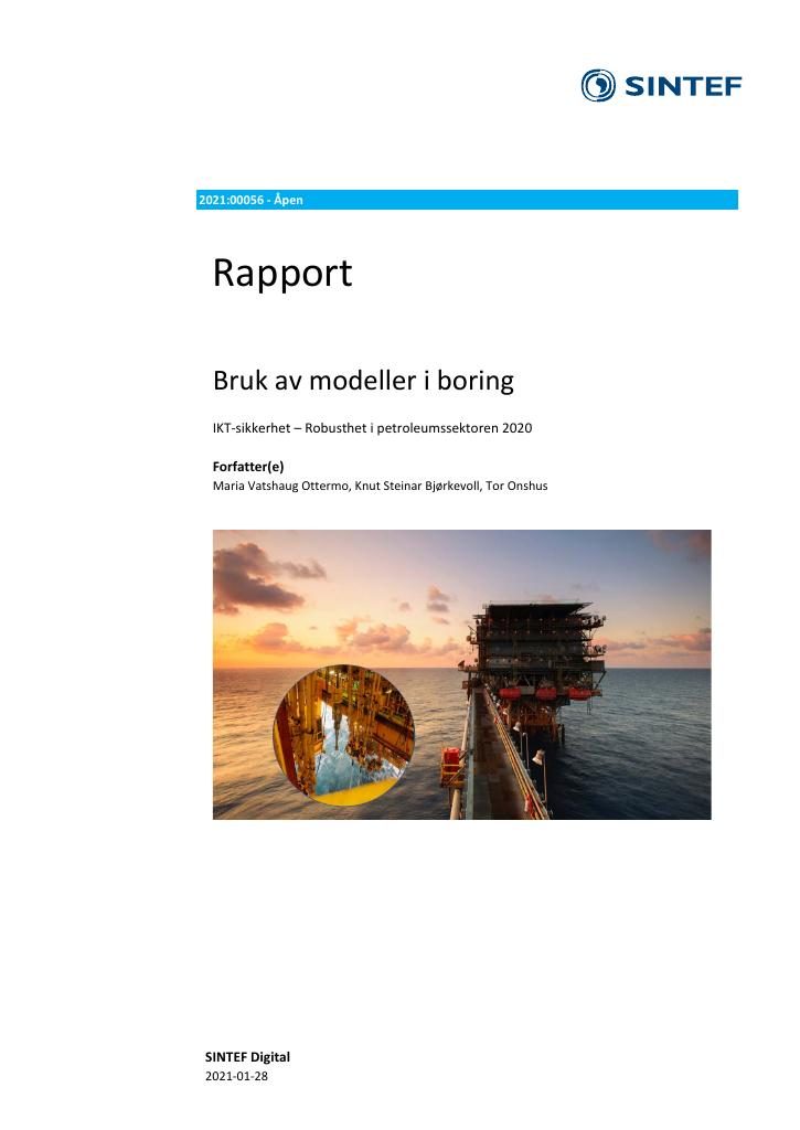 Forsiden av dokumentet Bruk av modeller i boring