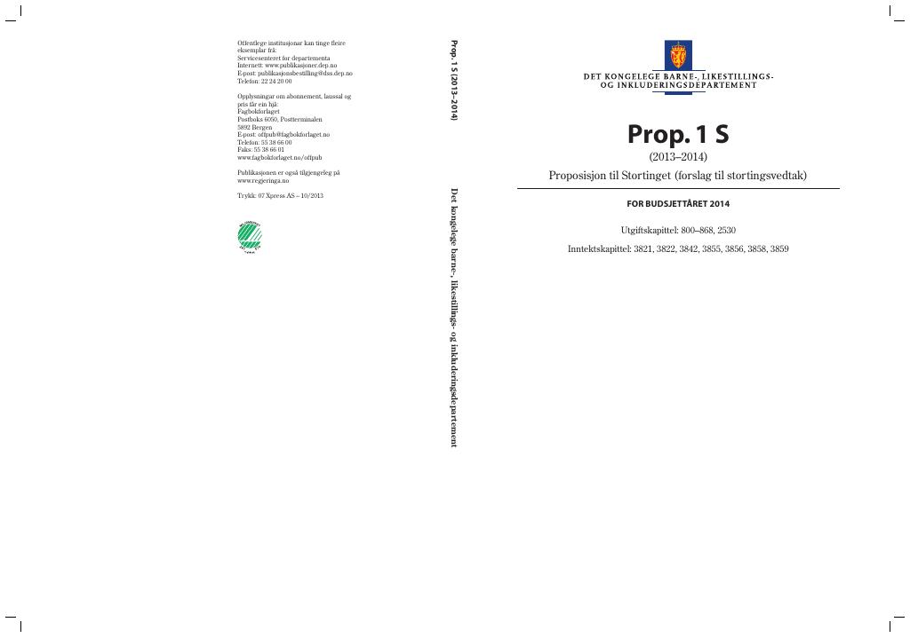 Forsiden av dokumentet Prop. 1 S (2013–2014)