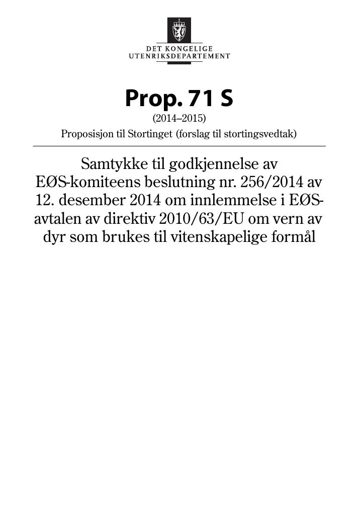 Forsiden av dokumentet Prop. 71 S (2014-2015)