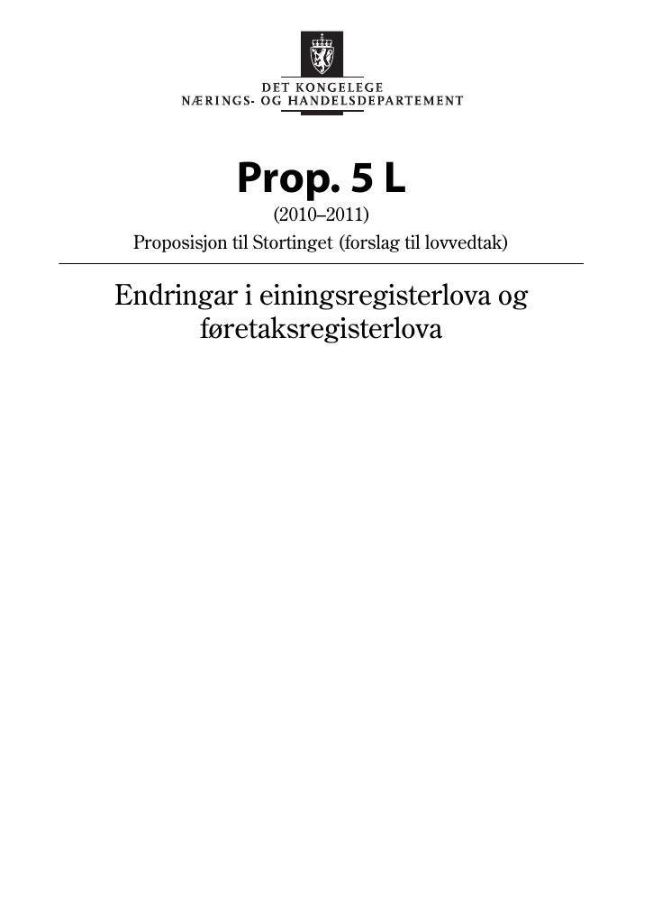 Forsiden av dokumentet Prop. 5 L (2010–2011)