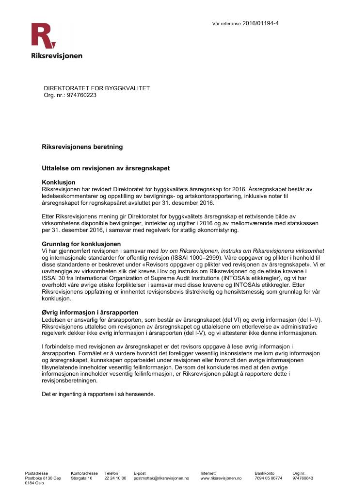 Forsiden av dokumentet Revisjonsberetning (pdf)