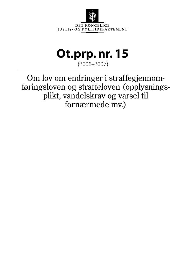 Forsiden av dokumentet Ot.prp. nr. 15 (2006-2007)