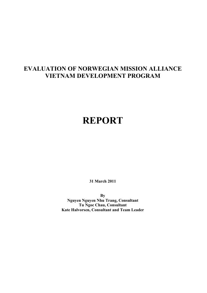 Forsiden av dokumentet Evaluation of the Norwegian Mission Alliance Vietnam Development Program