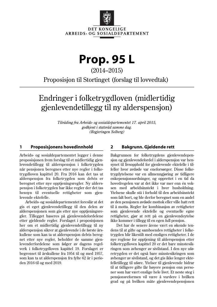 Forsiden av dokumentet Prop. 95 L (2014-2015)