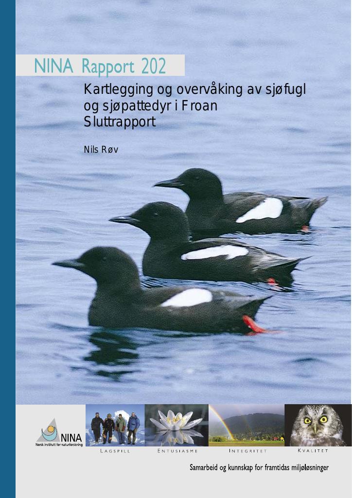 Forsiden av dokumentet Kartlegging og overvåking av sjøfugl og sjøpattedyr i Froan