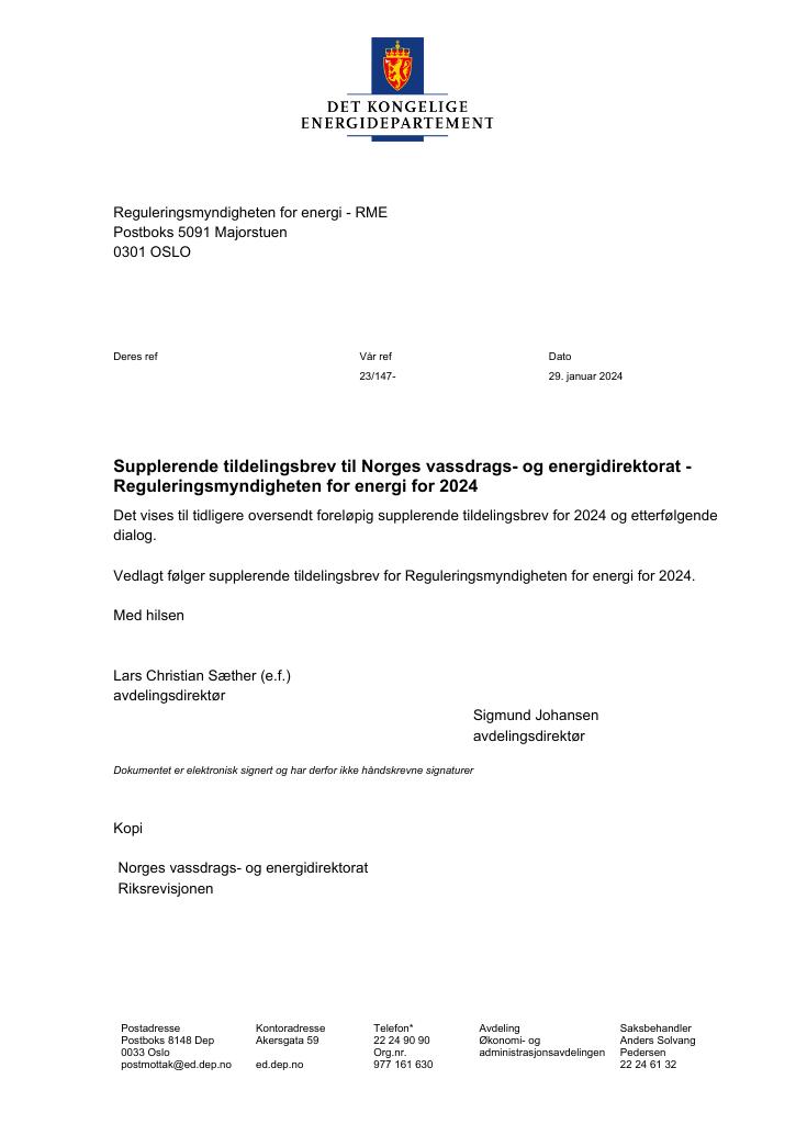 Forsiden av dokumentet Tildelingsbrev 2024