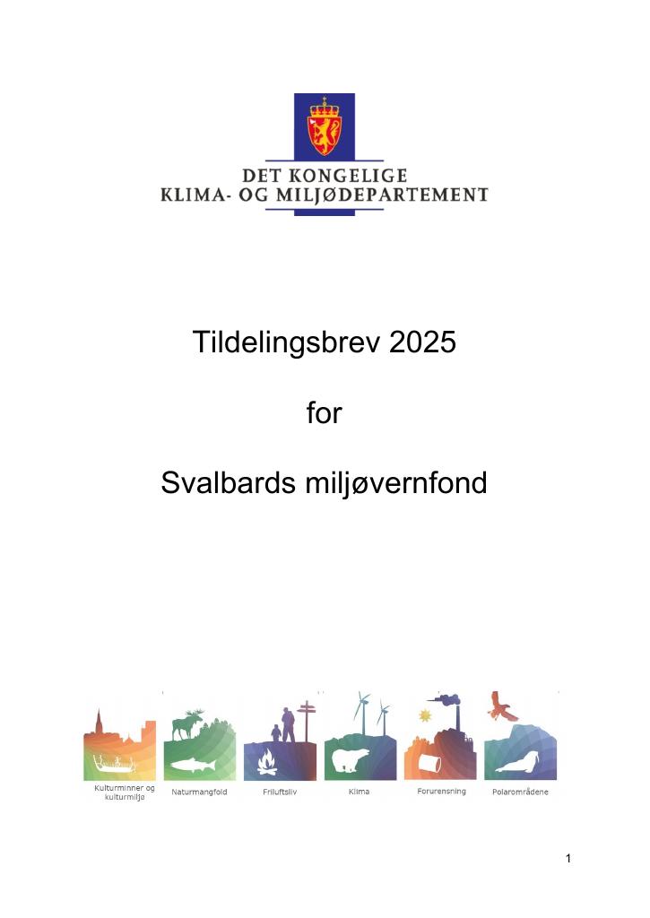 Forsiden av dokumentet Tildelingsbrev Svalbards miljøvernfond 2025