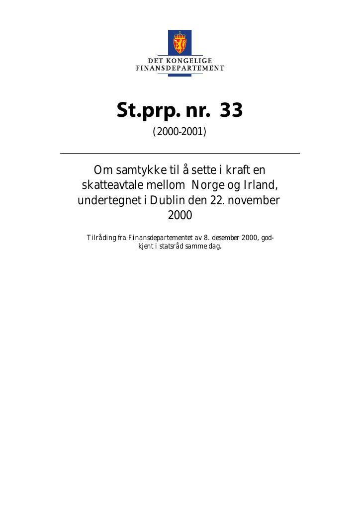 Forsiden av dokumentet St.prp. nr. 33 (2000-2001)