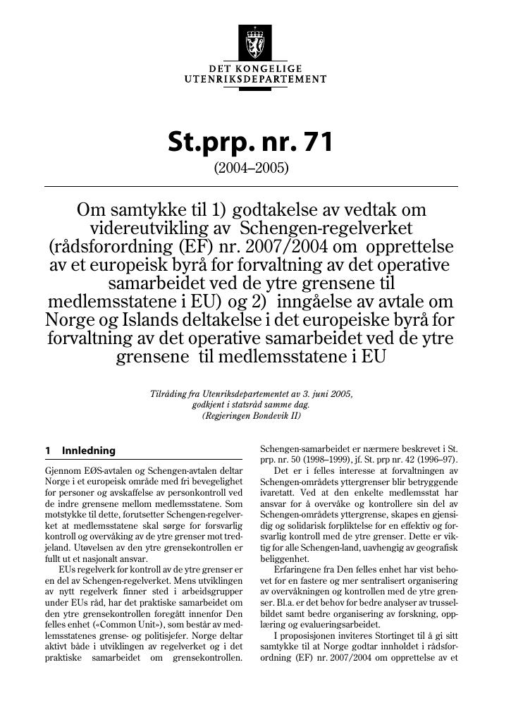 Forsiden av dokumentet St.prp. nr. 71 (2004-2005)