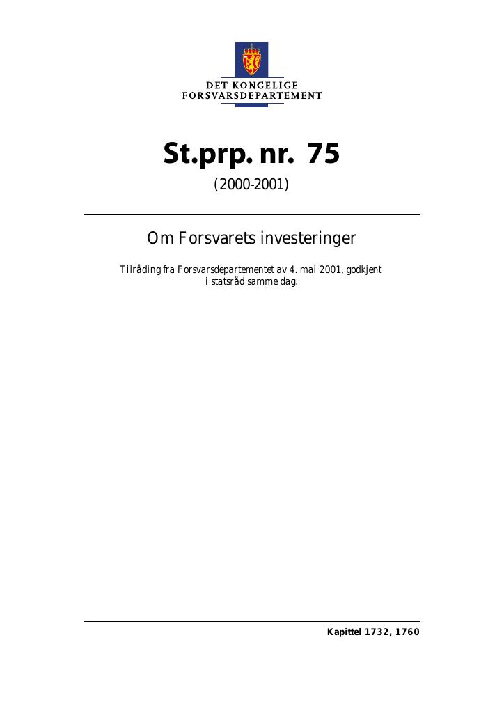 Forsiden av dokumentet St.prp. nr. 75 (2000-2001)