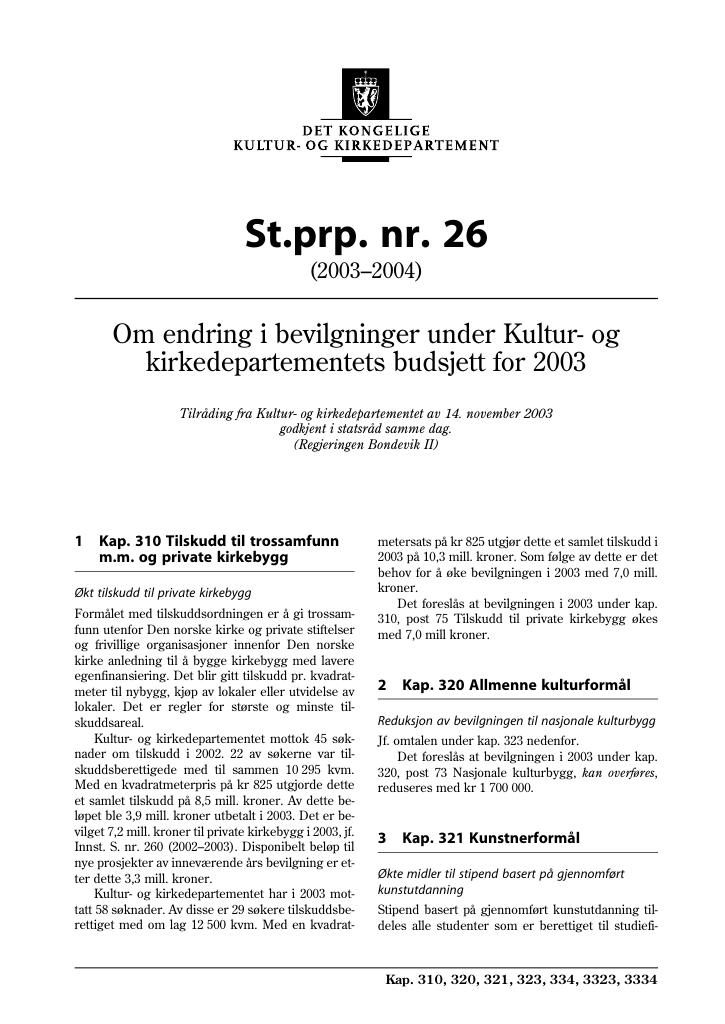 Forsiden av dokumentet St.prp. nr. 26 (2003-2004)