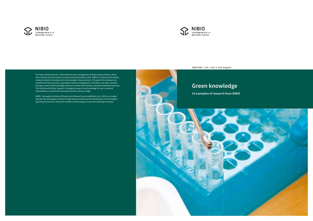 Forsiden av dokumentet Green knowledge. 32 examples of research from NIBIO