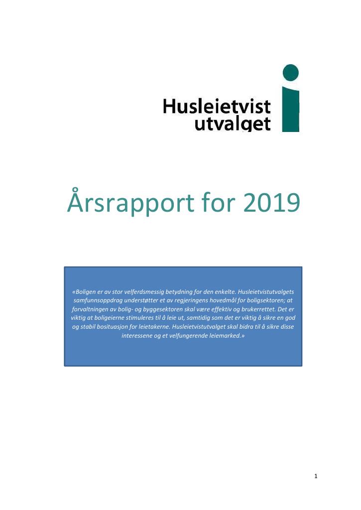 Forsiden av dokumentet Årsrapport Husleietvistutvalget 2019